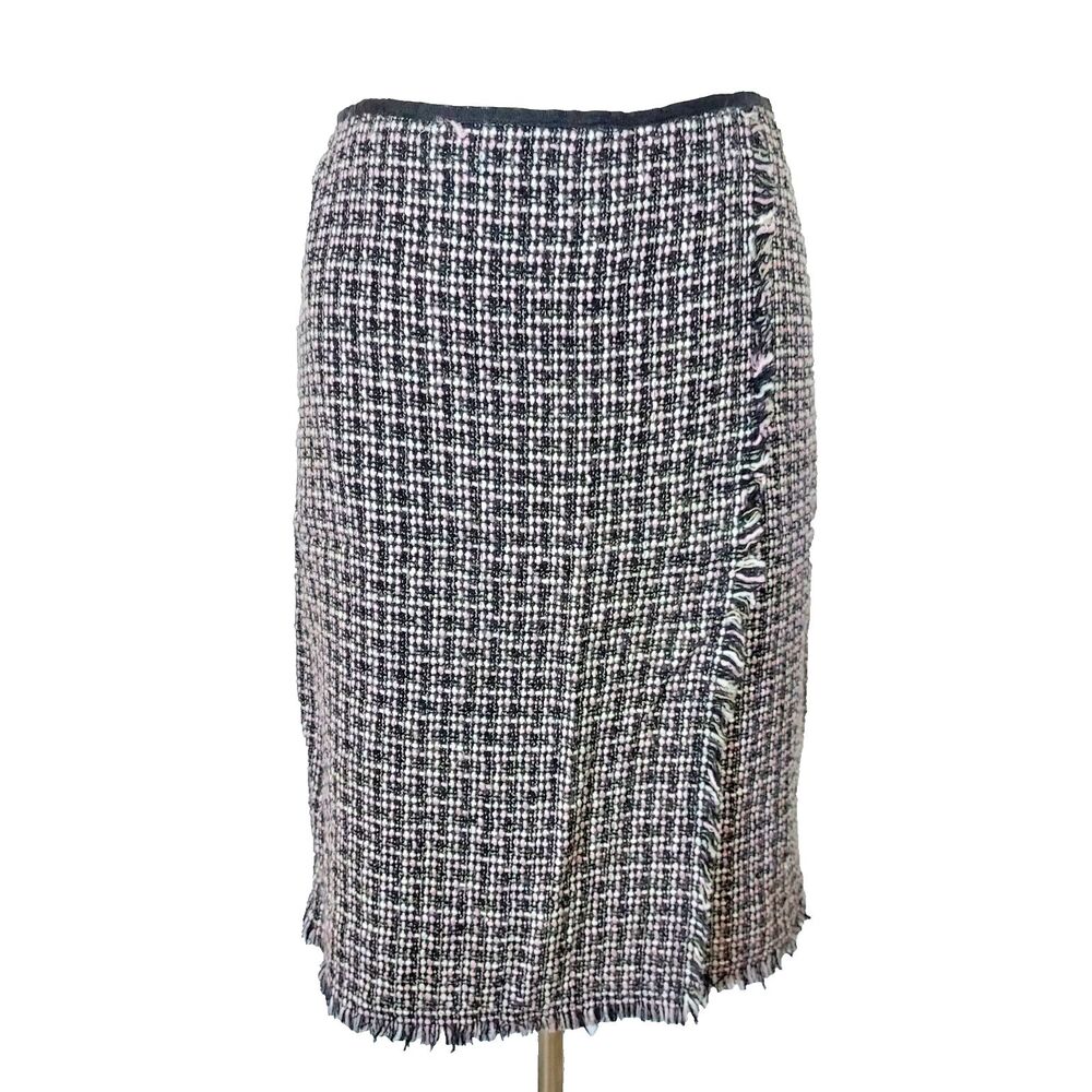 Chico's Tweed Faux Wrap Fringe Skirt Size 1 Womens Medium Silk Lined NWT